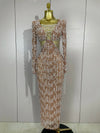 Jennifer luxury pearl beading chain long sleeve bodycon maxi dress for evening and party events.