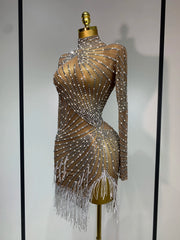 Diana luxury rhinestone tight long sleeve evening short dress