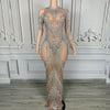 Nyra sexy silver chain fringe mesh see through dress with sparkling chain and fringe accents for women.