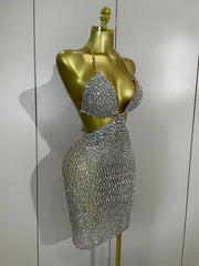 Sabrina Sparkly Crystal Rhinestone Mesh Sheer Bodycon Dress
