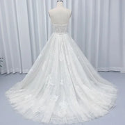 Elegant Open Back Tulle Ball Gown Wedding Dress