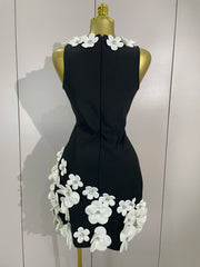 Rylee wearing a 3D flowers sexy V-neck A-line bandage dress for prom night.