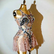 Rita Crystal Mirror Pearl See-through Mini Dress