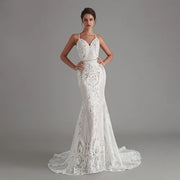 V-Neck Lace Mermaid Wedding Dress