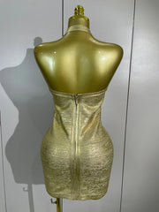 Envious Designs Zaylee sexy sleeveless golden bodycon mini bandage dress for birthday and cocktail party styling