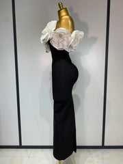 Maya off-shoulder flower diamond bodycon bandage dress – long slim-fit elegant evening gown.