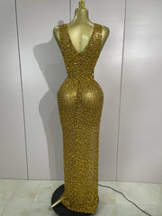 Rhonda sexy sparkle diamonds mesh see through evening maxi dress for women party night out