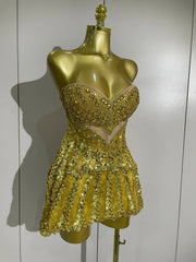 Joie luxury sexy sparkling gold diamonds sheer mesh mini dress for women party night out