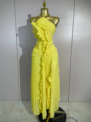 Leah backless solid maxi dress with layered ruffles and irregular asymmetric hem