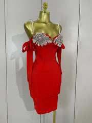 Ivana diamond beaded halter bodycon bandage dress for women’s evening parties, birthdays, or club events.