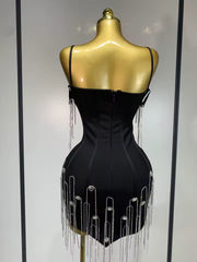 Backless Spaghetti Strap Bodycon Black Sleeveless Bandage Dress