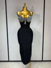 Vanessa black halter backless diamond bodycon bandage dress – luxury evening and birthday gown.