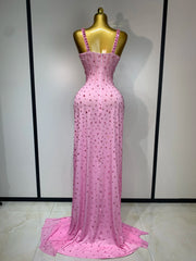 Sasha sparkly pink crystal maxi long evening gown for luxury birthdays, parties, and weddings.