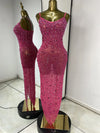 sparkly rhinestone mesh asymmetric long dress for evening gala and cocktail party styling