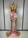Zainab 3D flower halter sheer mesh maxi dress with floral embellishments