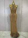 Eva sexy halter sparkly diamond golden mesh sequin maxi dress for evening gala styling