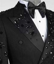 Luxury embellished double-breasted men’s suit and pants set for formal events or stage wear