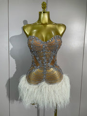 Ericka sparkling diamond tassel sexy strappy sheer mesh mini dress for women party night out