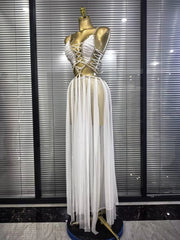 Chantelle golden sequin mesh see-through V-neck maxi dress for evening and formal party styling