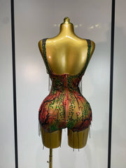 Rhiona sheer mesh bodysuit with sparkling diamond chain details for a bold, glamorous party look