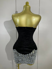 Jade sparkly diamonds black mesh velvet short dress – elegant birthday, evening party, and performance outfit.