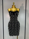 Strapless pearl and rhinestone bodycon mini dress with backless design