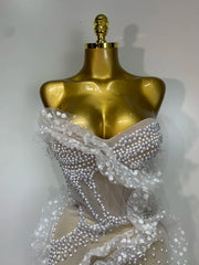 Tiara sexy strapless pearl ruched bodycon mini dress for birthday and cocktail party styling