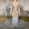 Amira sparkly rhinestone feather floor-length prom dress elegant evening gown.
