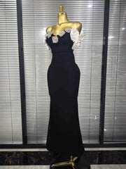 Janella Strapless Floral Rhinestone Bodycon Bandage Maxi Dress