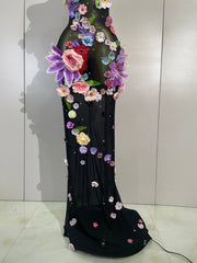 Lariza sexy halter mesh see-through long dress with sparkly diamond 3D flower detailing for evening gala styling