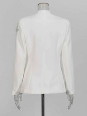 Solid Spliced Beading Slimming Blazer for Women Notched Collar Long Sleeve Jacket