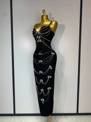 Samantha sexy sparkly beaded spaghetti strap bodycon bandage dress