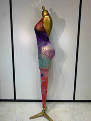 Raiz Colorful Rhinestone Mesh Bodycon Jumpsuit for Women