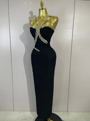 Envious Designs Diora elegant sparkly diamond halter sleeveless maxi bodycon bandage dress for evening party styling