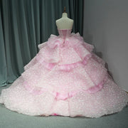 Pink Sleeve Crystal Quinceañera Dress