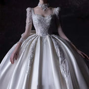 Satin Full Sleeve Lace-Up Wedding Dress