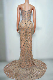 Serena luxurious crystal rhinestone chain prom dress sparkling evening gown.