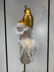 Tiara Sexy Strapless Pearl Ruched Bodycon Mini Dress