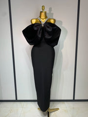 Off-shoulder crystal halter long bodycon bandage dress for women, luxury evening gown for birthday, cocktail, and party celebrations.