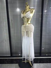 Nadia white sexy hollow out laced-up bodycon maxi dress for evening party and celebration styling