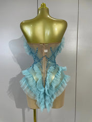 Envious Designs Angela sexy strapless mesh ruffled see-through mini dress for birthday and cocktail party styling