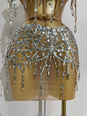 Julie sparkling silver sequins two-piece birthday party dress for women night out