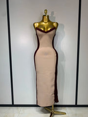 Sally sleeveless lace patchwork bandage dress with a fitted bodycon silhouette