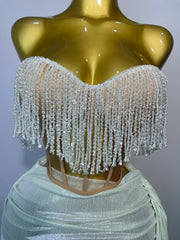 Renee wearing a sparkly beading strapless luxury mini dress for prom night.