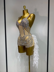 Sheree sheer mesh bodysuit featuring sparkling diamond-like embellishments for dance and stage performances