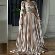 2025 Nude Beaded Satin A-Line Evening Dress with Cape