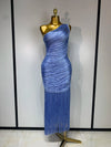 Criselda one-shoulder tassel bandage dress featuring a fitted bodycon silhouette and statement tassel details