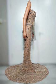 Serena luxurious crystal rhinestone chain prom dress sparkling evening gown.