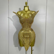 Stella sparkling gold diamond sequins mesh see-through mini dress for women party night out