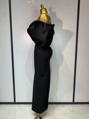 Off-shoulder crystal halter long bodycon bandage dress for women, luxury evening gown for birthday, cocktail, and party celebrations.